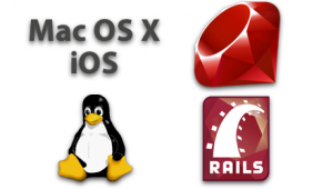 Mac OS X, iOS and logos for Linux, Ruby and Ruby on Rails
